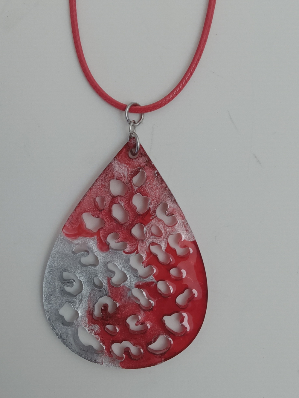 Handcrafted Red and Silver Teardrop Pendant Necklace - Women Jewelry